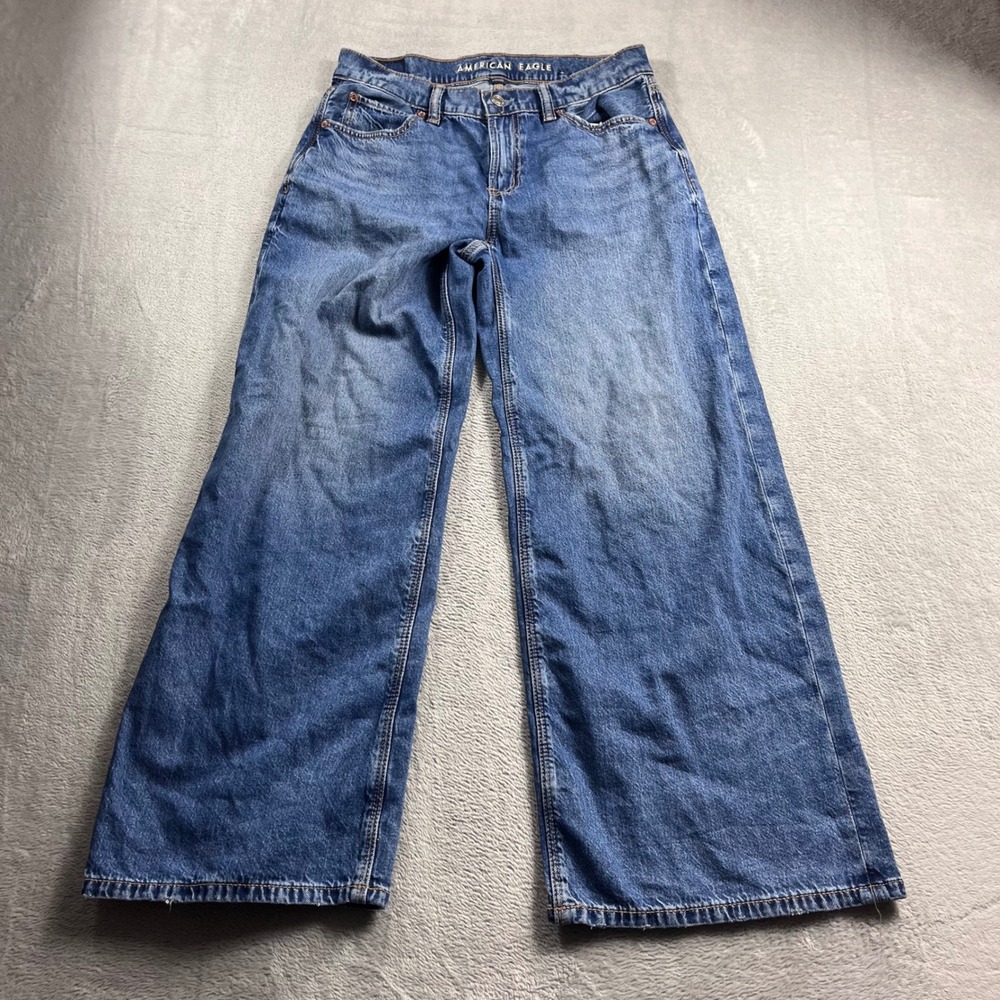 American Eagle Low-Rise Ultra Wide Leg Jeans Womens 00 Short Medium Wash Rigid